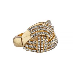 LUX ACCESSORIES Nicole Miller Gold-tone Twisted Stretch Clear Crystal Rhinestones Fashion Ring