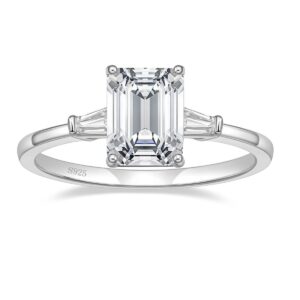 EAMTI 3CT 925 Sterling Silver Engagement Rings 3-Stone Emerald Cut Cubic Zirconia CZ Wedding Promise Rings for Her Wedding Bands for Women Size 6