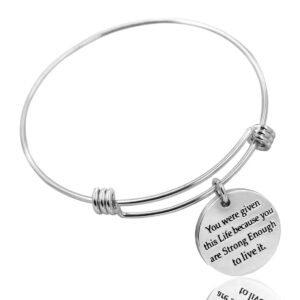 3 Pack Women Engraved Message Inspirational Words Round Charm Bracelets Set Expandable Silver Plated Stainless Steel Motivational Bangle Bracelet 3 Pic Set