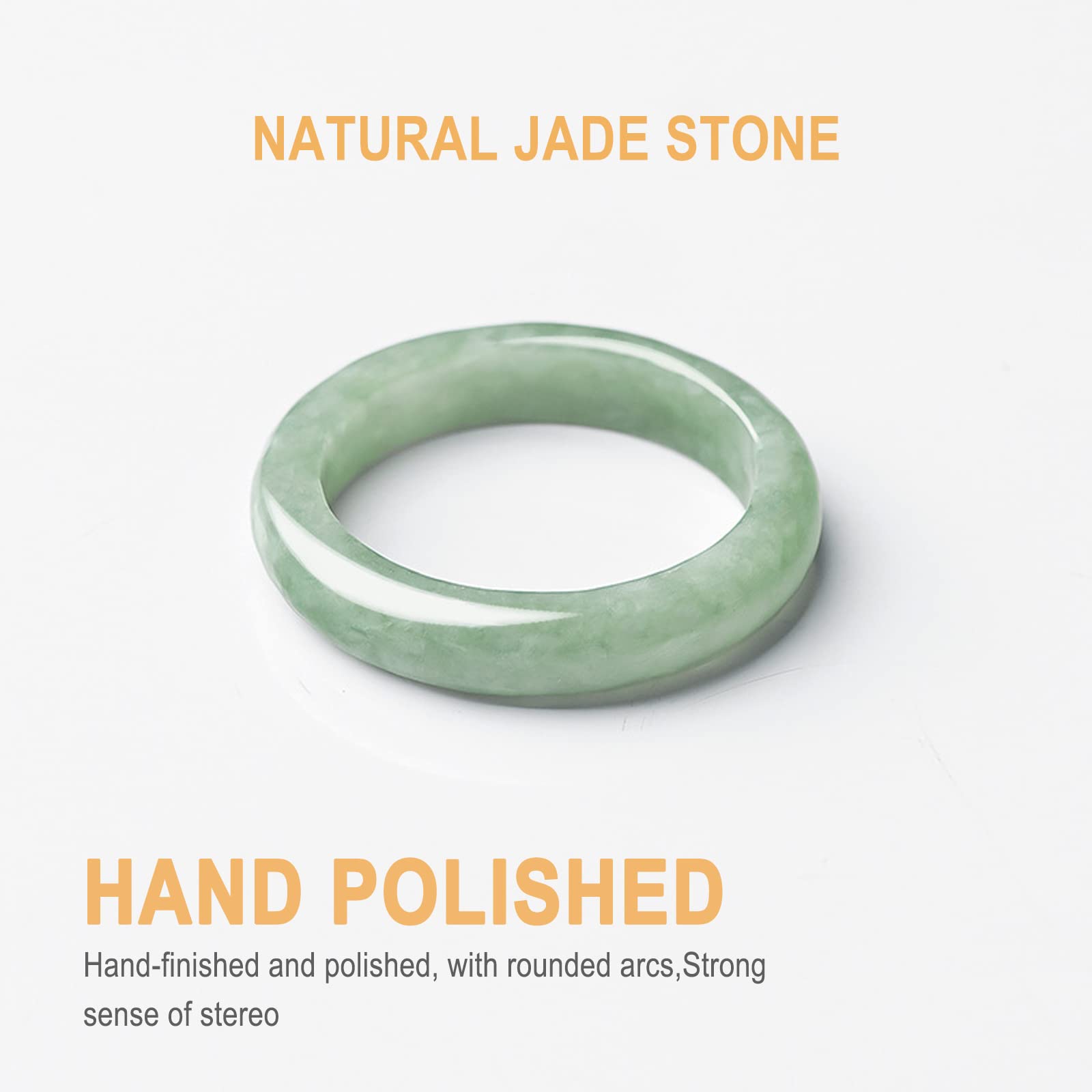 BJIMIDTI A Grade Jade Rings(Size:8), Natural Light Green Jade Band Rings