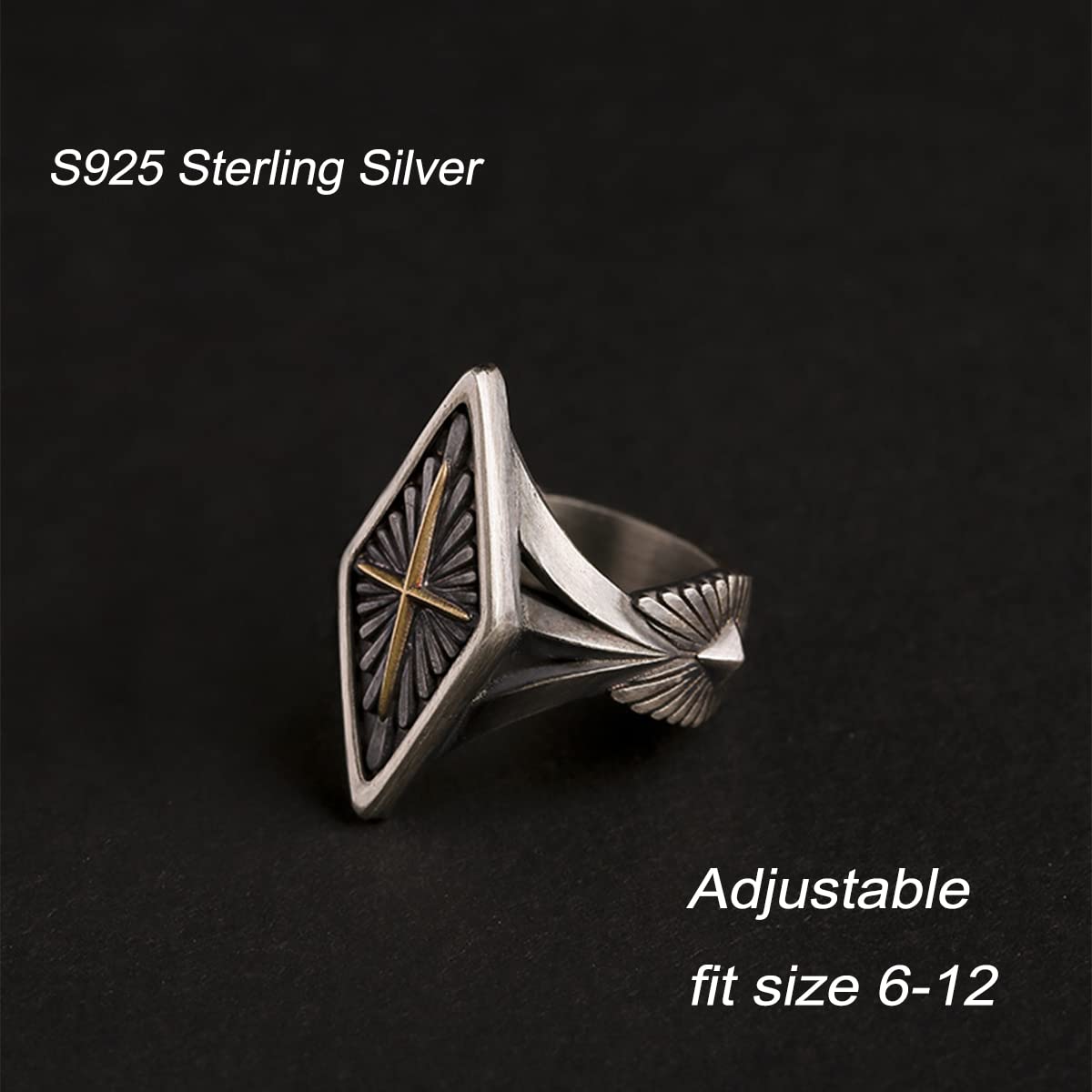 Cool Retro Vintage S925 Sterling Silver Punk Biker Gothic Sugar Cocktail Party Ring for Women Men,Thumb Index Middle Finger Boho Wide Ring Jewelry Gift for Him Her, silver, No Gemstone