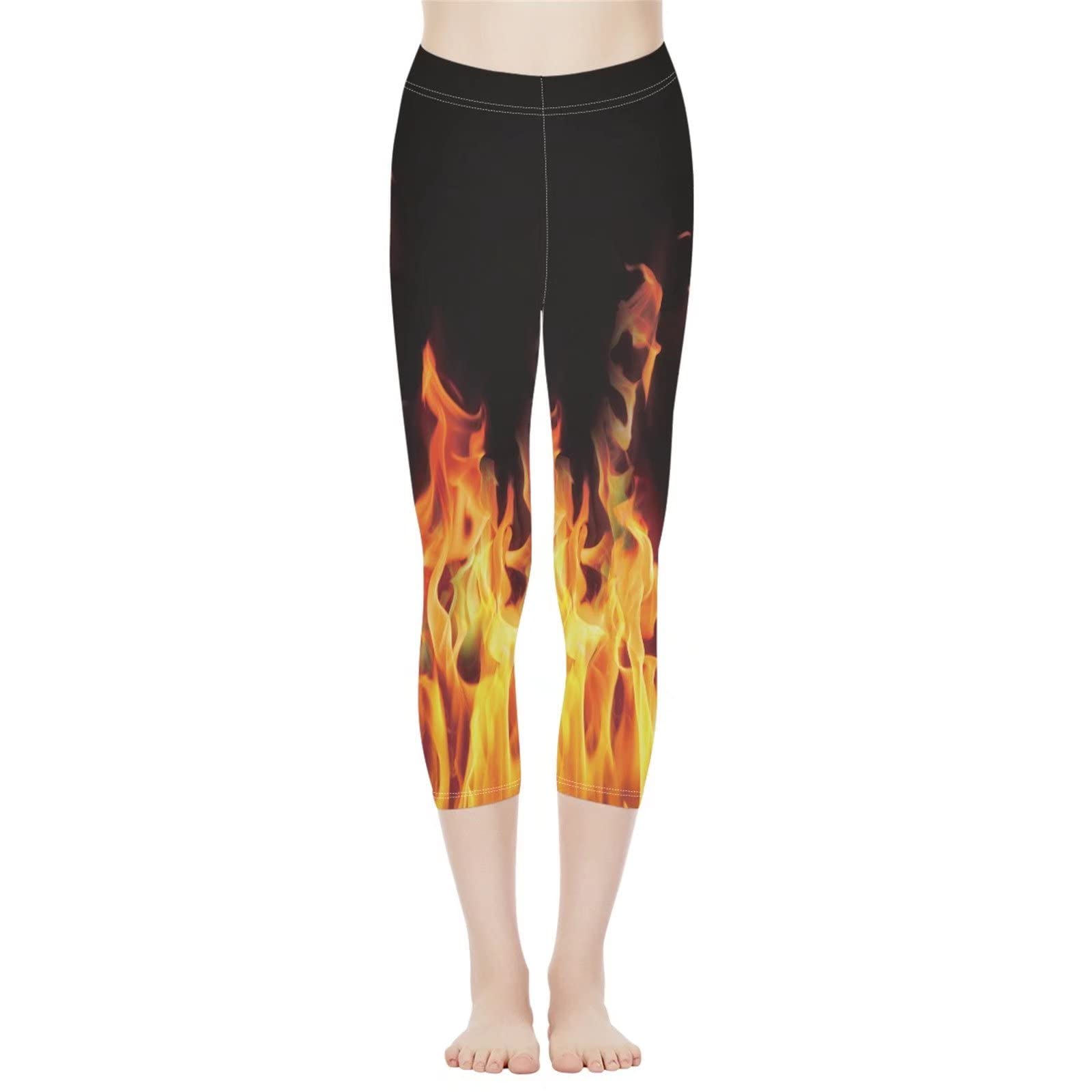 AFPANQZ Cool Fire Print Yoga Pants High Waist Leggings for Women Outdoor Women's Athletic Leggings Tummy Control Butt Lift Capri