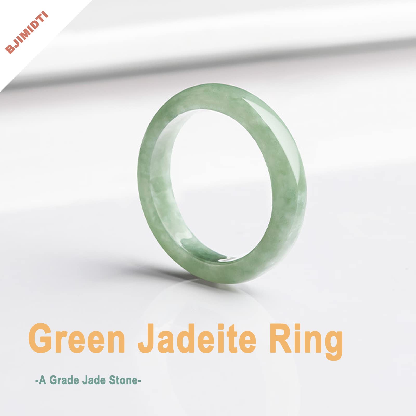 BJIMIDTI A Grade Jade Rings(Size:8), Natural Light Green Jade Band Rings