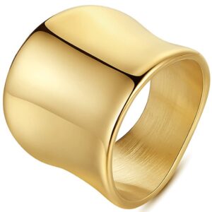 20mm Width Chunky Wide Stainless Steel Wedding Band Statement Promise Anniversary Ring (Gold, 9)