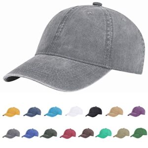 yeaniy vintage washed cotton plain baseball caps adjustable unstructured soft blank casual dad ball hats for men women-grey