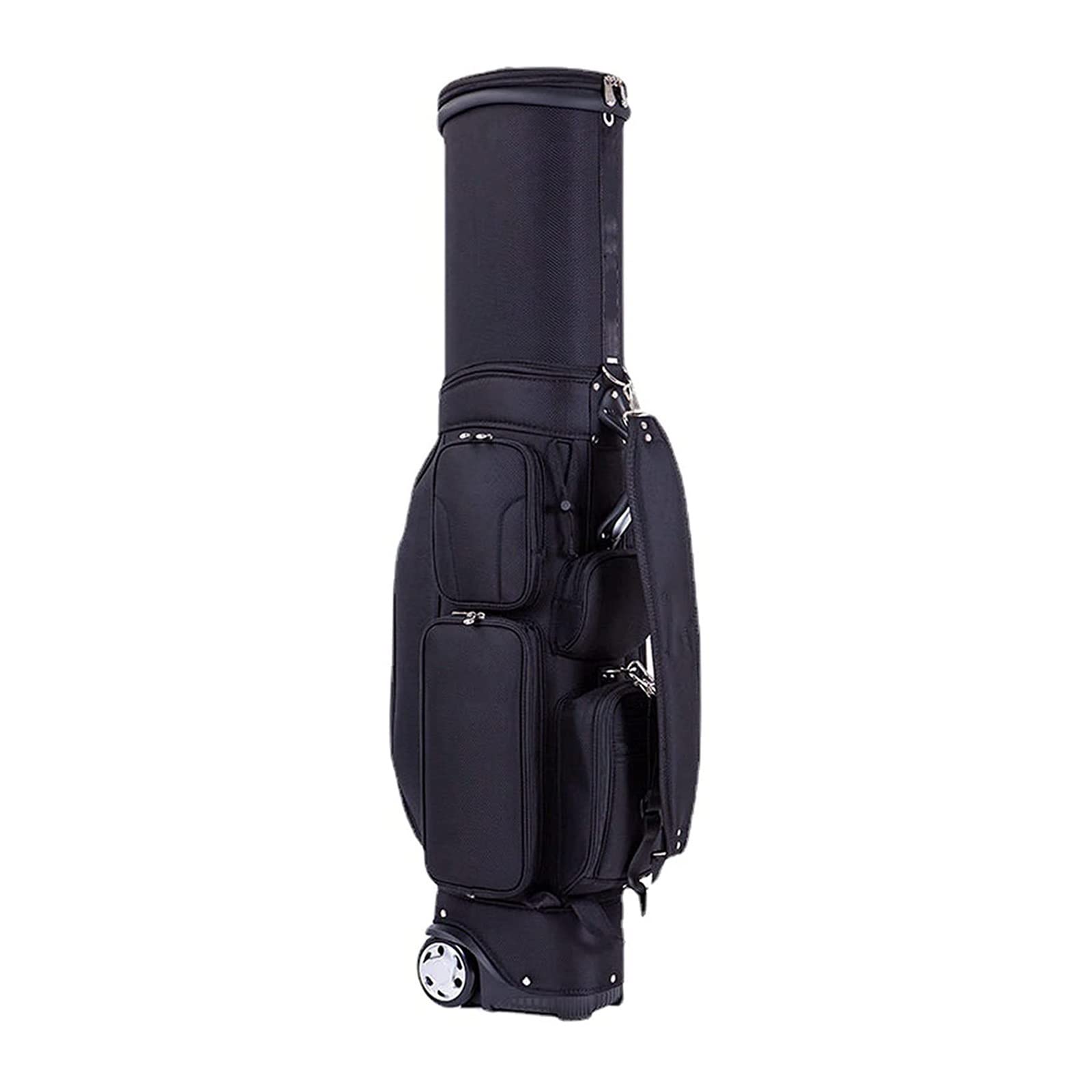 QHH Lightweight Golf Stand Bag with Locking Wheels Chassis & 6 Way Dividers Golf Travel Bag Easy Carry Space Saving Waterproof and Durable