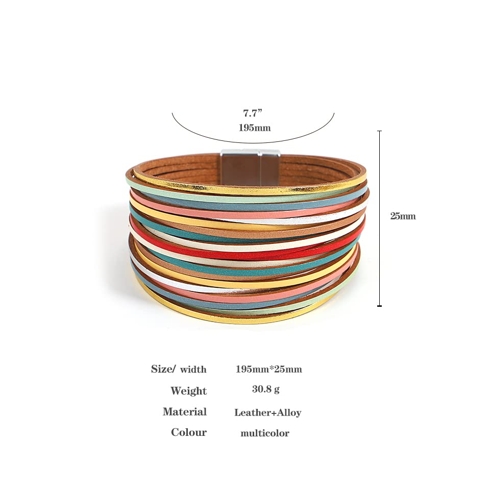 hotoo Leather Wrap Bracelet for Women Colorful Bohemian Friendship Stackable Layered Bracelets Boho Multi Strand Bracelets Jewelry with Clasp for Teen Girls Sister and Mother