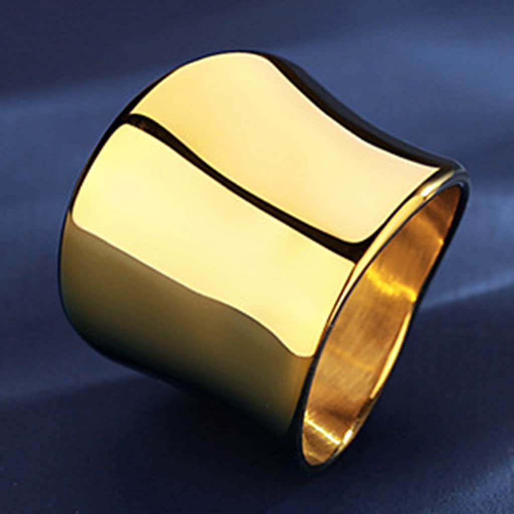 20mm Width Chunky Wide Stainless Steel Wedding Band Statement Promise Anniversary Ring (Gold, 9)