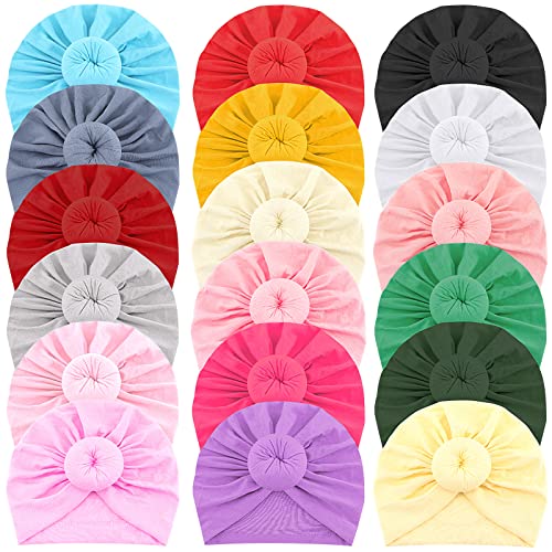 JaGely 18 Pieces Baby Turban Bun Knot Newborn Turban Hat Baby Headwrap Turban Hats Girl Toddler Hat Turban Boy Nursery Beanie Infant Turban Hospital Multi-Color