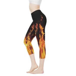 AFPANQZ Cool Fire Print Yoga Pants High Waist Leggings for Women Outdoor Women's Athletic Leggings Tummy Control Butt Lift Capri