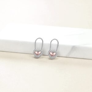 YFN Heart Safety Pin Earrings Sterling Silver Hoop Earrings for Women Drop Dangle Cartilage Earring Gifts (Pink)