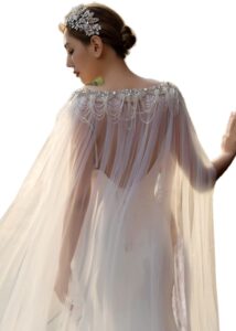 ulapan rhinestone wedding capes shawl wrap shrug pearls bridal dress jackets flapper bolero cover up (white) (ivory)