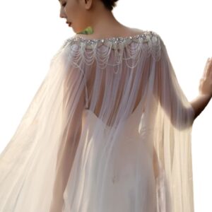 ULAPAN Rhinestone Wedding Capes Shawl Wrap Shrug Pearls Bridal Dress Jackets Flapper Bolero Cover Up (White) (Ivory)