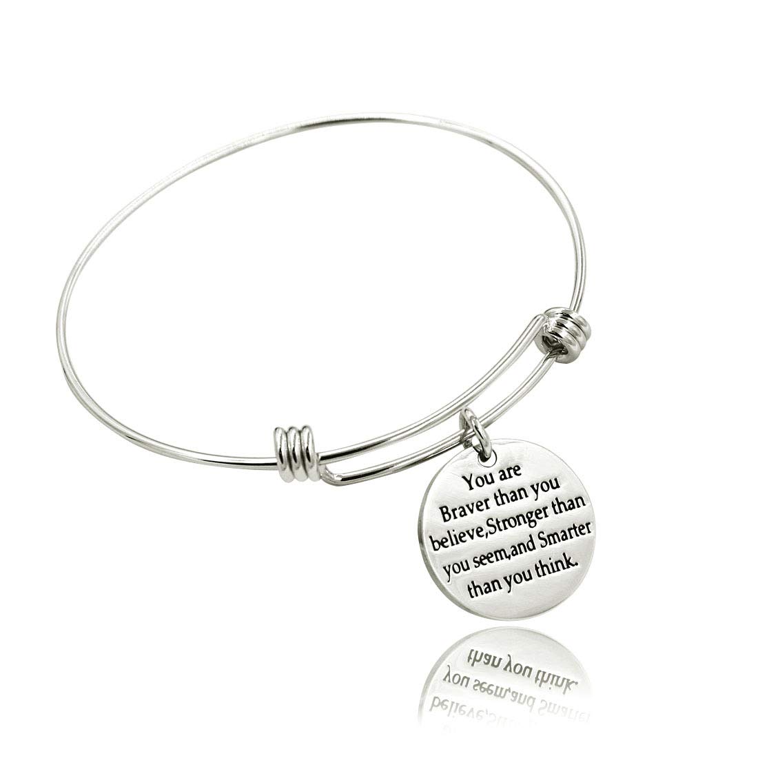 3 Pack Women Engraved Message Inspirational Words Round Charm Bracelets Set Expandable Silver Plated Stainless Steel Motivational Bangle Bracelet 3 Pic Set