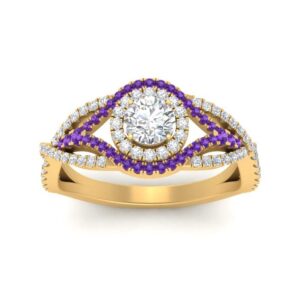 Bridal Jewelry Personalized Gifts for Grandma Wife Birthday Gift Ideas cz Engagement Rings for Women Dress Matching Ring RoundGold Plated Natural Amethyst Round Ring Diamondin Size 7