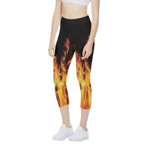 AFPANQZ Cool Fire Print Yoga Pants High Waist Leggings for Women Outdoor Women's Athletic Leggings Tummy Control Butt Lift Capri