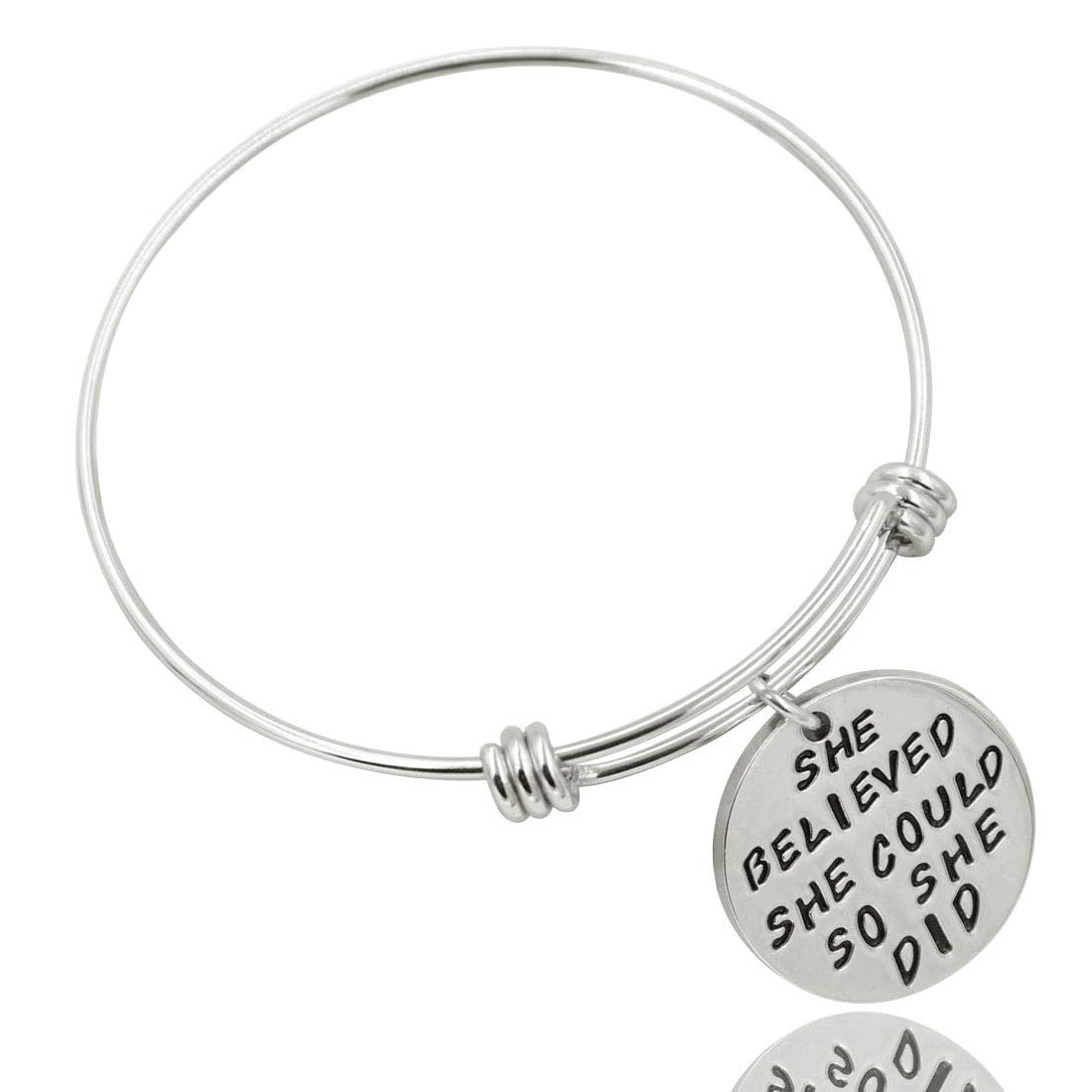 3 Pack Women Engraved Message Inspirational Words Round Charm Bracelets Set Expandable Silver Plated Stainless Steel Motivational Bangle Bracelet 3 Pic Set