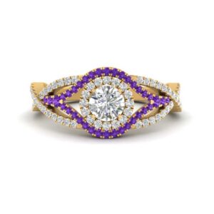 bridal jewelry personalized gifts for grandma wife birthday gift ideas cz engagement rings for women dress matching ring roundgold plated natural amethyst round ring diamondin size 7