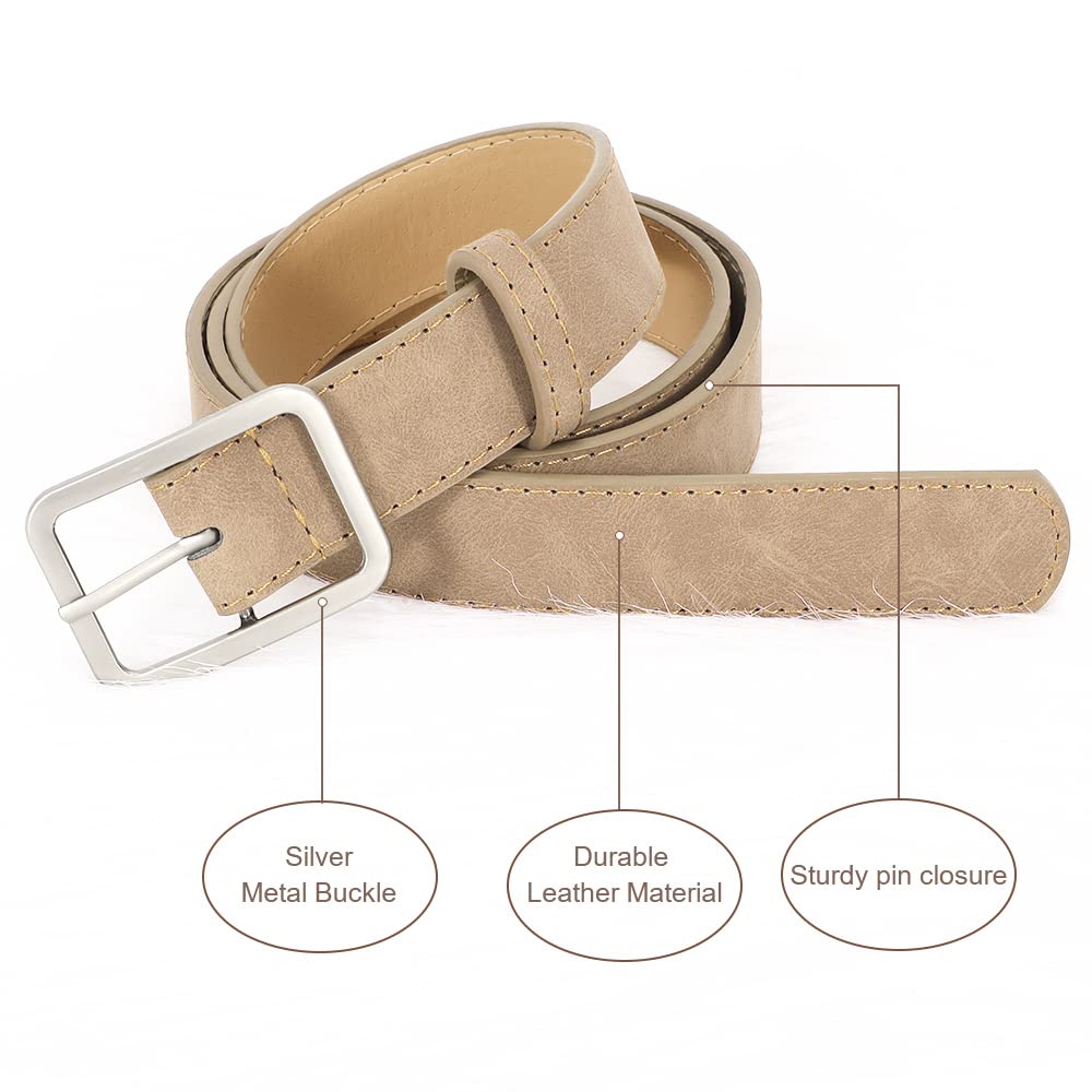 XZQTIVE Women Leather Belt No Pin Circle Buckle Fashion Waist Belt For Jean Dress Beige Square Buckle 105cm