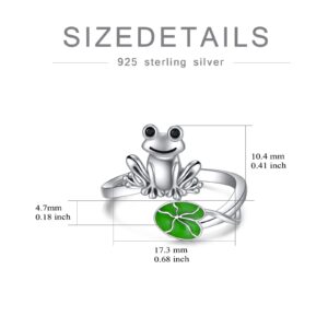 WINNICACA Frog Ring, Sterling Silver 925, Adjustable, White Gold Plated, Cubic Zirconia, for Women, Christmas, Birthday, Wedding Gift