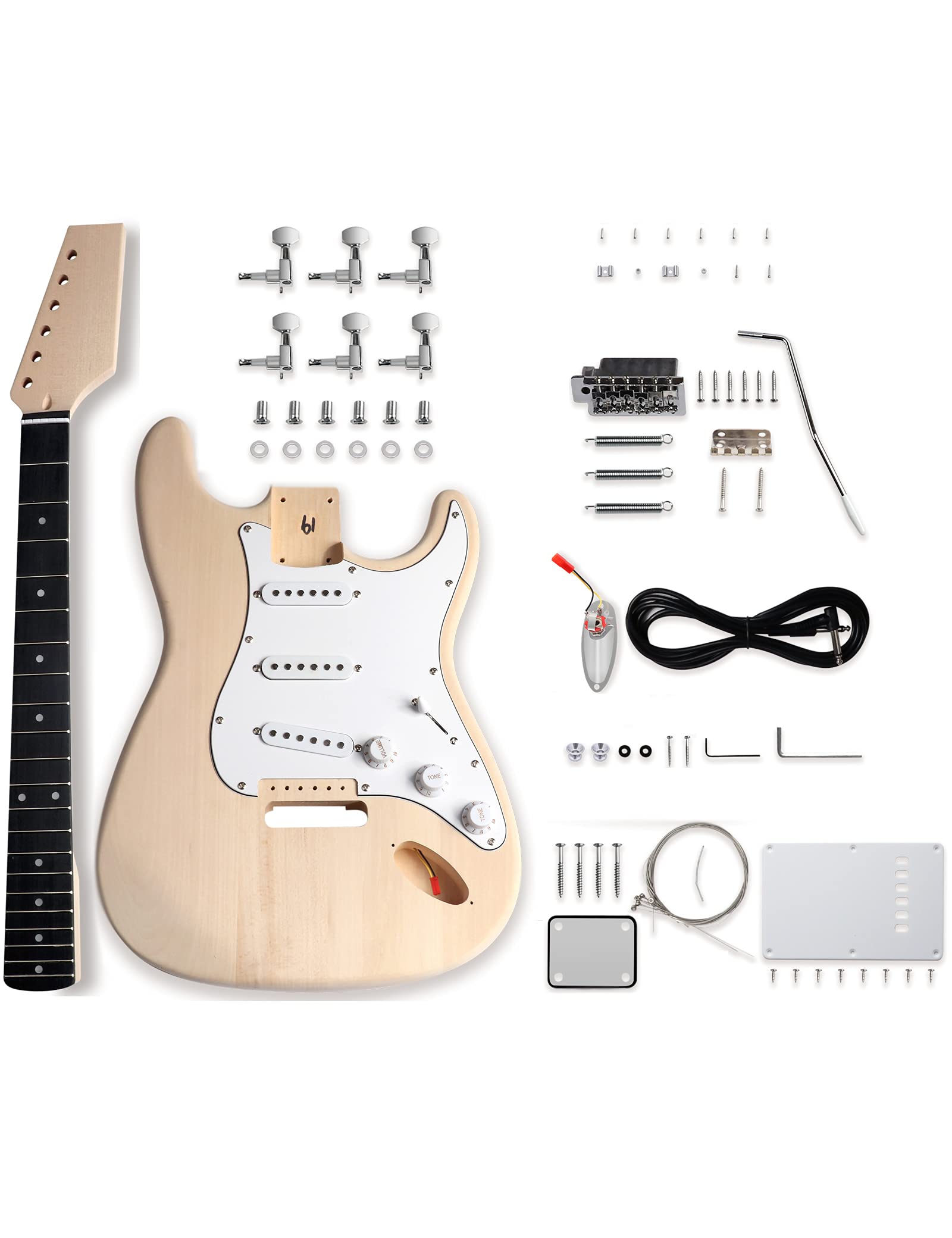 Fistrock DIY Electric Guitar Kit Beginner Kits 6 String Right Handed with Basswood Body Maple Neck Poplar Laminated Fingerboard Build Your Own Guitar.