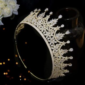 Jorsnovs Cubic Zirconia Gold Wedding Bridal Crowns Princess Sweet 16 CZ Tiara Quinceanera Birthday Hair Accessories for Women