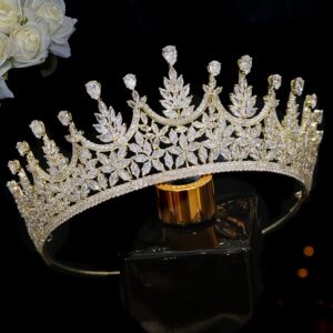 Jorsnovs Cubic Zirconia Gold Wedding Bridal Crowns Princess Sweet 16 CZ Tiara Quinceanera Birthday Hair Accessories for Women