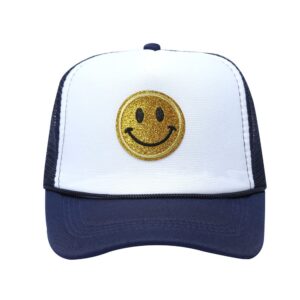 lin su fashion sequins baseball cap printing neon high crown foam mesh back trucker hat-for men and women (navy blue)