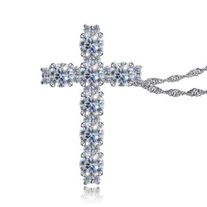 cannycat moissanite cross pendant necklace for women 4.0 mm 27 pieces 2.3 cttw d-e-f color vvs moissanite diamond cross necklaces platinum plated sterling silver 16+2” chain anniversary womens gift