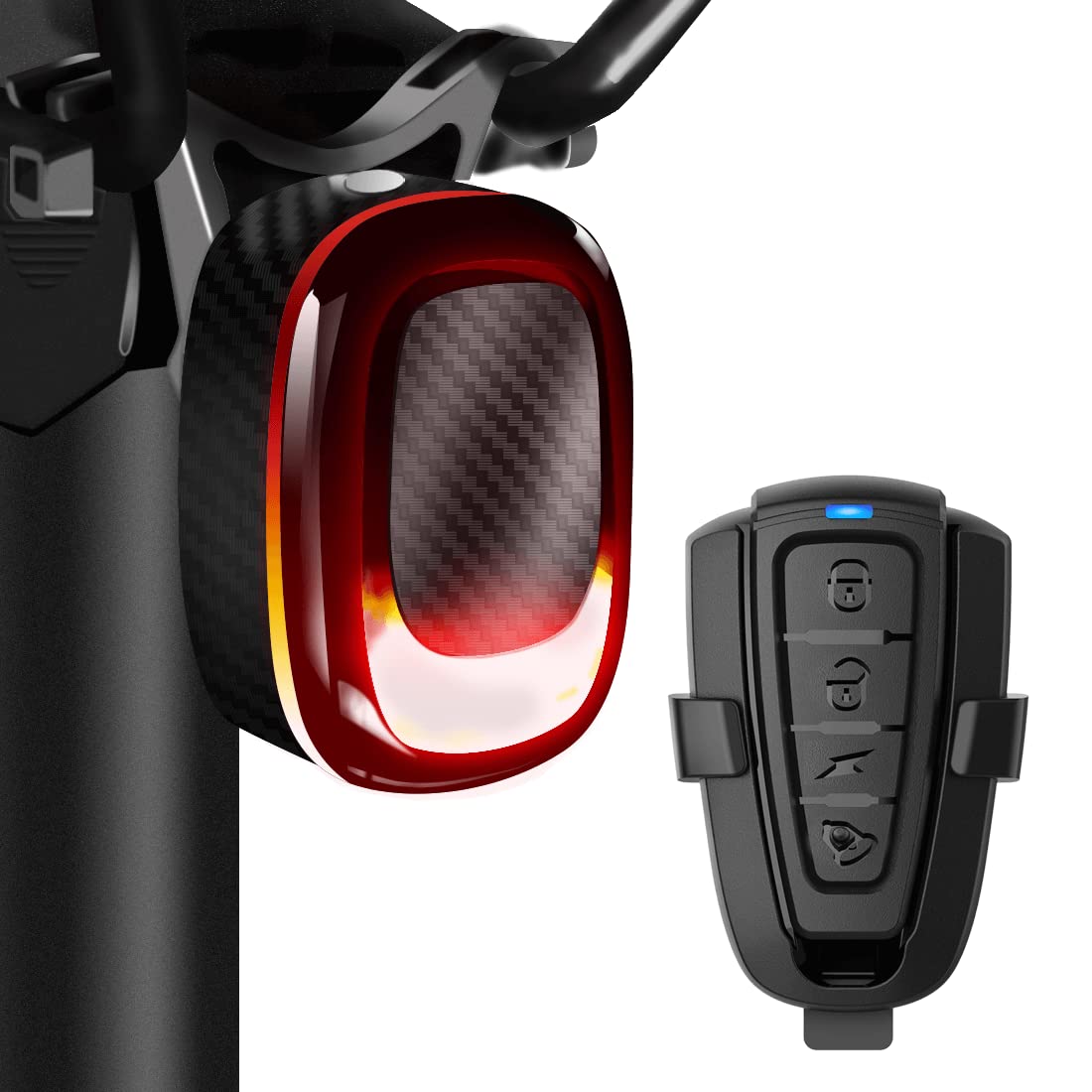 PADONOW Alarm Bike Tail Light: Wireless Remote Bicycle Rear Light USB-C Rechargeable Smart Motion Anti Theft Taillight with Loud Horn Red Led Flashing Lights Waterproof High Lumen Cycling Back Light