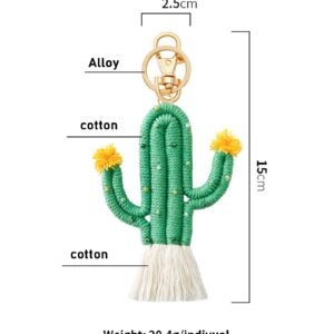 ZOONAI Women Girls Weaving Cactus Tassel Keychain Bag Keyring Holder Wallet Purse Pendant Decorations (A-Light Green)