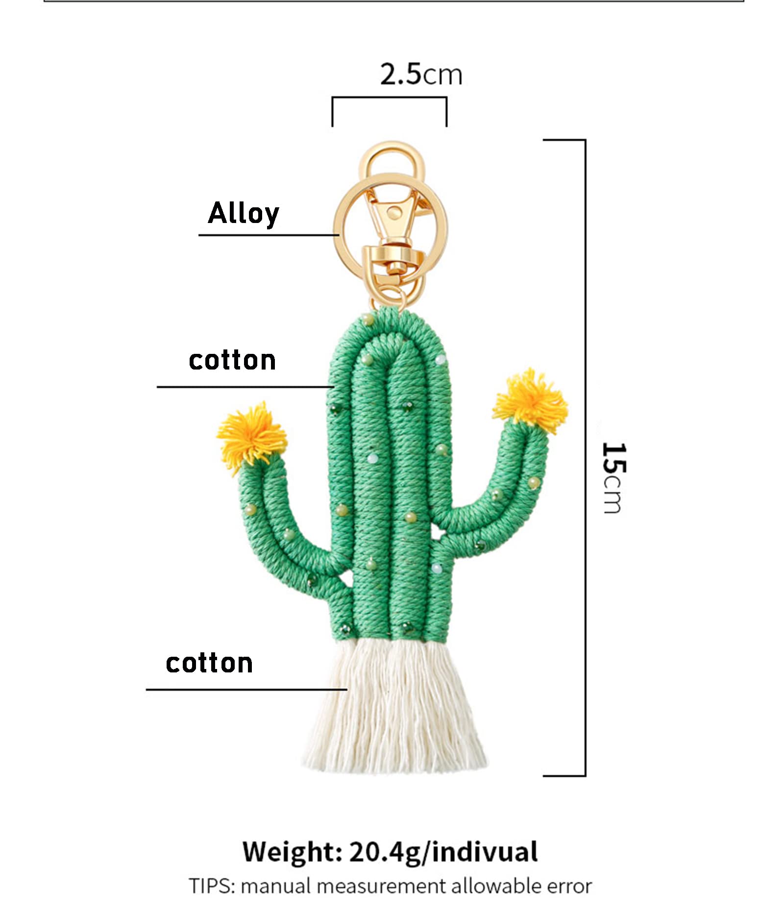 ZOONAI Women Girls Weaving Cactus Tassel Keychain Bag Keyring Holder Wallet Purse Pendant Decorations (A-Light Green)