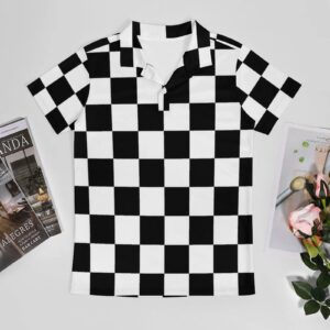 Ykklima Black White Race Checkered Flag Pattern Mens Polo Shirts Short Sleeve Moisture Wicking Fashion Shirt for Men