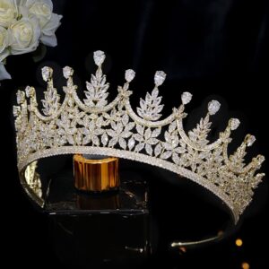 Jorsnovs Cubic Zirconia Gold Wedding Bridal Crowns Princess Sweet 16 CZ Tiara Quinceanera Birthday Hair Accessories for Women