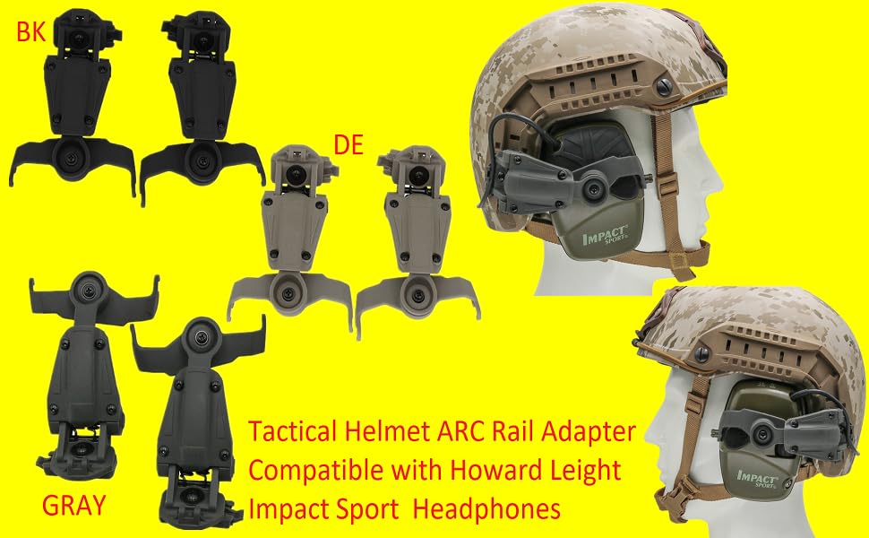 Tactical Helmet ARC Rail Adapter for Tactical Electronic Shooting Earmuffs, Compatible with Howard Leight Impact Sport Product Model ‎R - 01526 Headphones (DE)