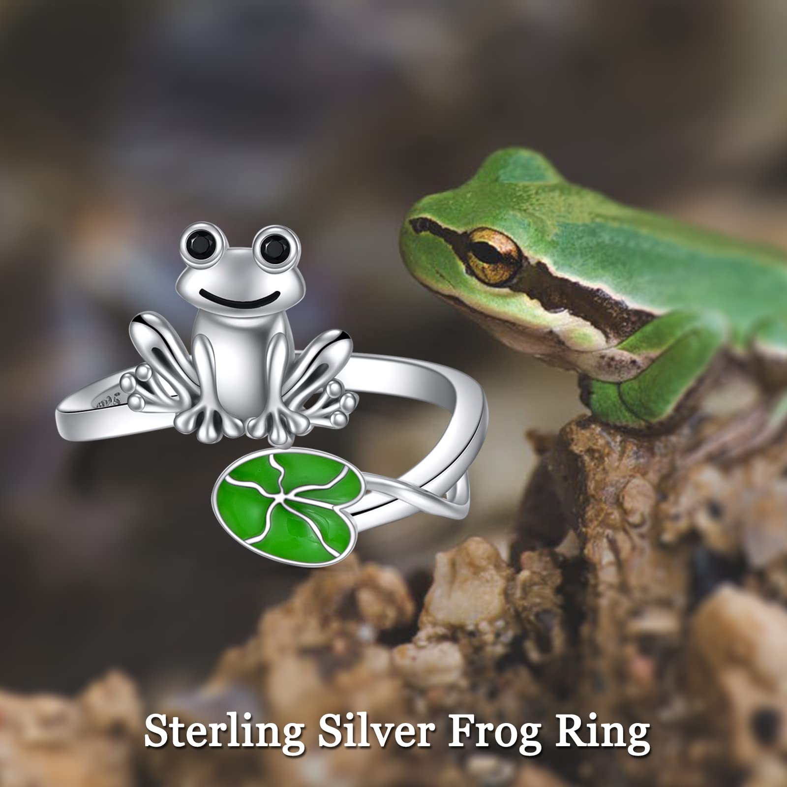 WINNICACA Frog Ring, Sterling Silver 925, Adjustable, White Gold Plated, Cubic Zirconia, for Women, Christmas, Birthday, Wedding Gift