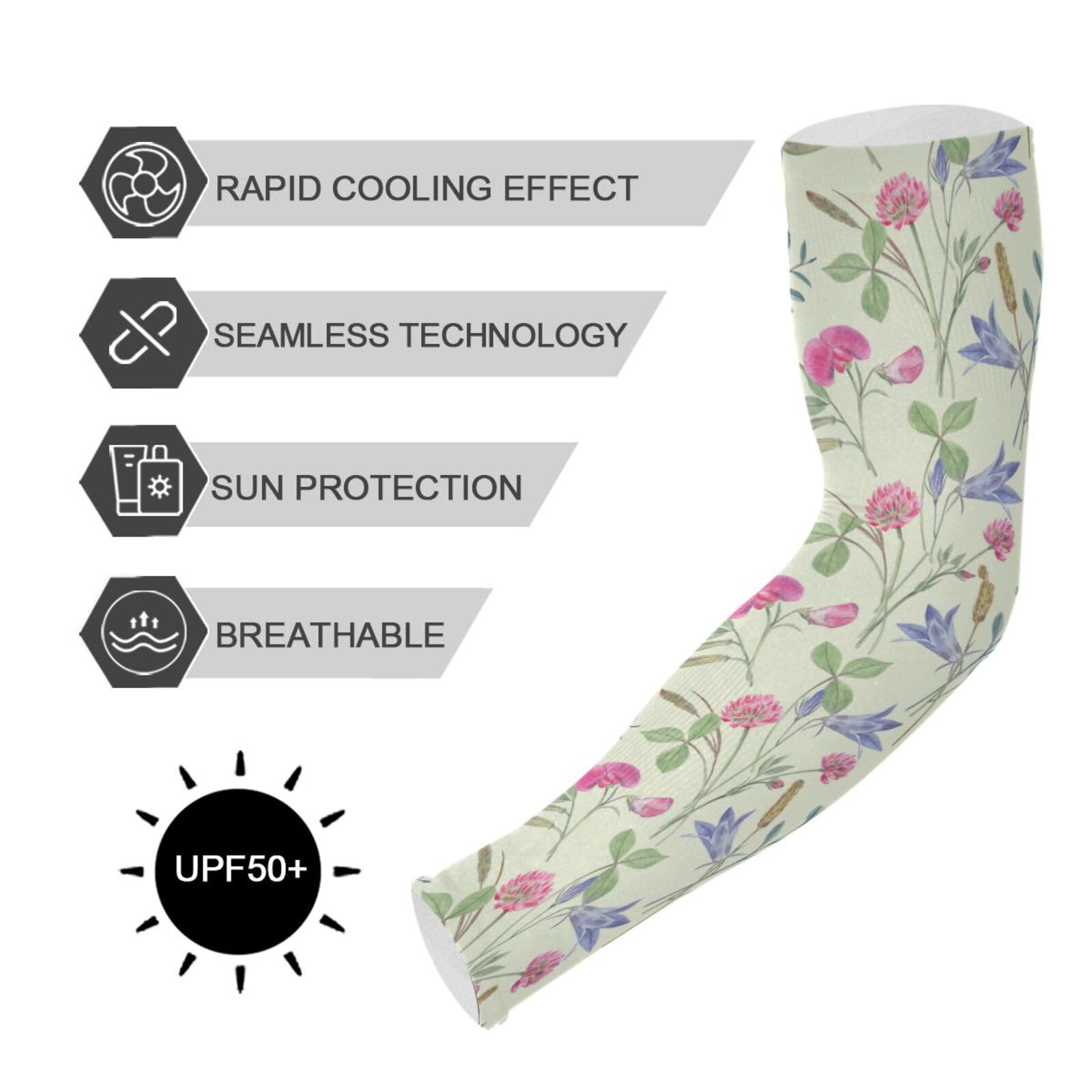 JUNZAN Gardening Sleeves Sun Protection Cooling Arm Sleeves for Women Men with Thumb Hole Wildflowers Yellowgreen