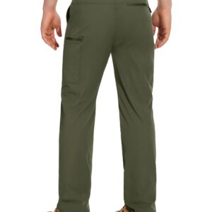 MAGCOMSEN Mens Travel Pants Quick Dry Water Resistant Pants Men Stretchy Cargo Pants for Men Summer Hiking Pants Army Green