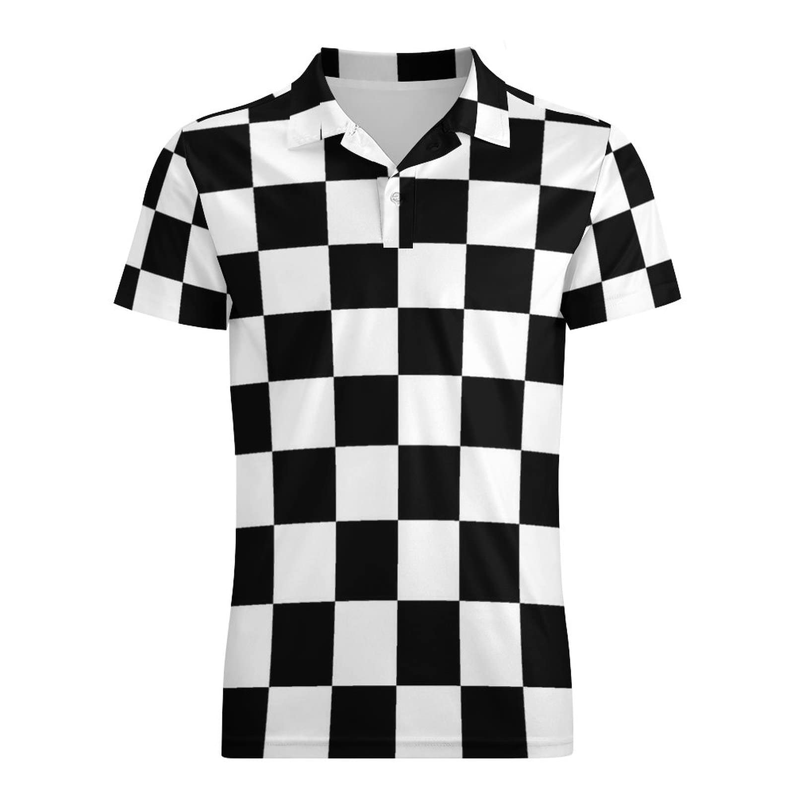 Ykklima Black White Race Checkered Flag Pattern Mens Polo Shirts Short Sleeve Moisture Wicking Fashion Shirt for Men