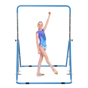 Phagatt Adjustable Height Gymnastics Horizontal Bars Children Folding Monkey Bars Child Gym Climbing Tower Kip Balance Bar (Blue)