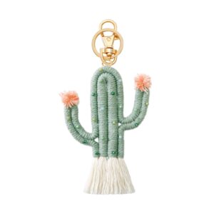 zoonai women girls weaving cactus tassel keychain bag keyring holder wallet purse pendant decorations (a-light green)