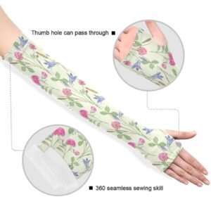 JUNZAN Gardening Sleeves Sun Protection Cooling Arm Sleeves for Women Men with Thumb Hole Wildflowers Yellowgreen