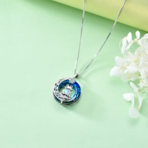 POTOPYY Frog Necklace S925 Sterling Silver Crystal Frog Pendant Cute Frog Lotus Moonstone Jewelry Gifts for Women Daughter Frog Lover Christmas Birthday Mothers Day