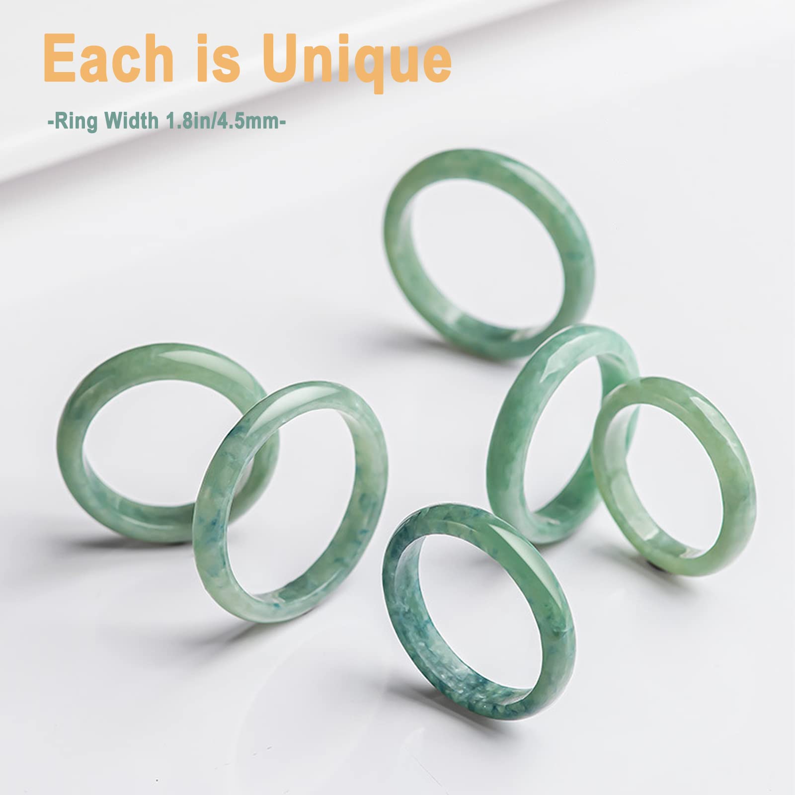 BJIMIDTI A Grade Jade Rings(Size:8), Natural Light Green Jade Band Rings