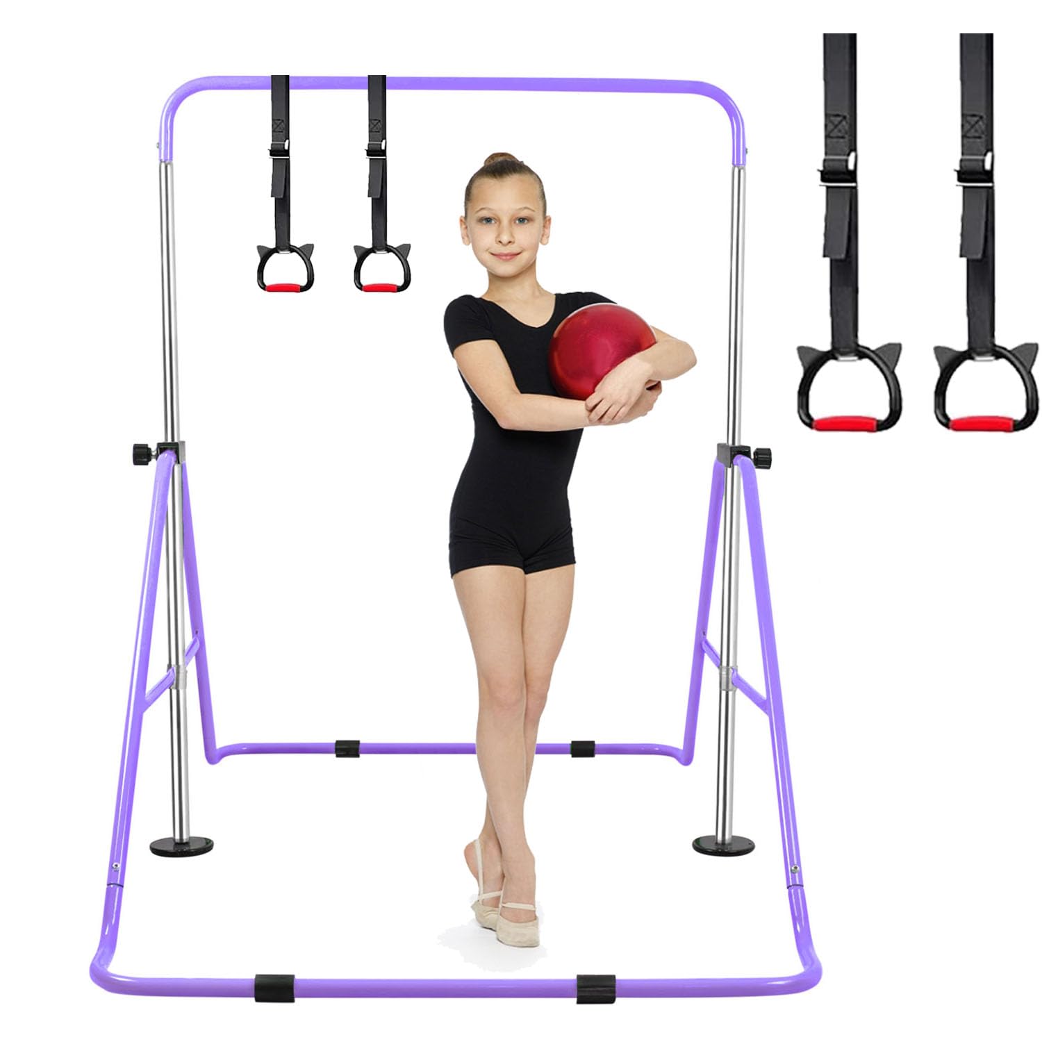 Bighaki808 Gymnastics Bars Kids Training Bars for Home, Folding Horizontal Bars with Adjustable Height Expandable Gymnastics Equipment Junior Kip Monkey Bar for Girls & Boys (Purple)