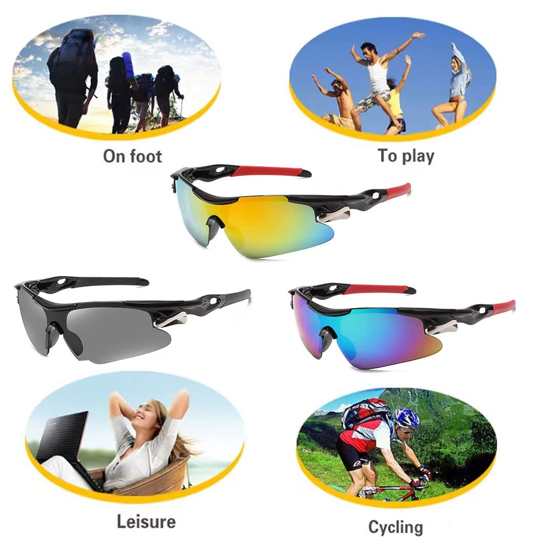 HPLRZXI 3 Pairs of Sports sunglasses Cycling Sunglasses for Men Women Youth Baseball Cycling Fishing motorcycle Running golf, UV Protection.