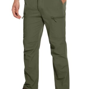 MAGCOMSEN Mens Travel Pants Quick Dry Water Resistant Pants Men Stretchy Cargo Pants for Men Summer Hiking Pants Army Green