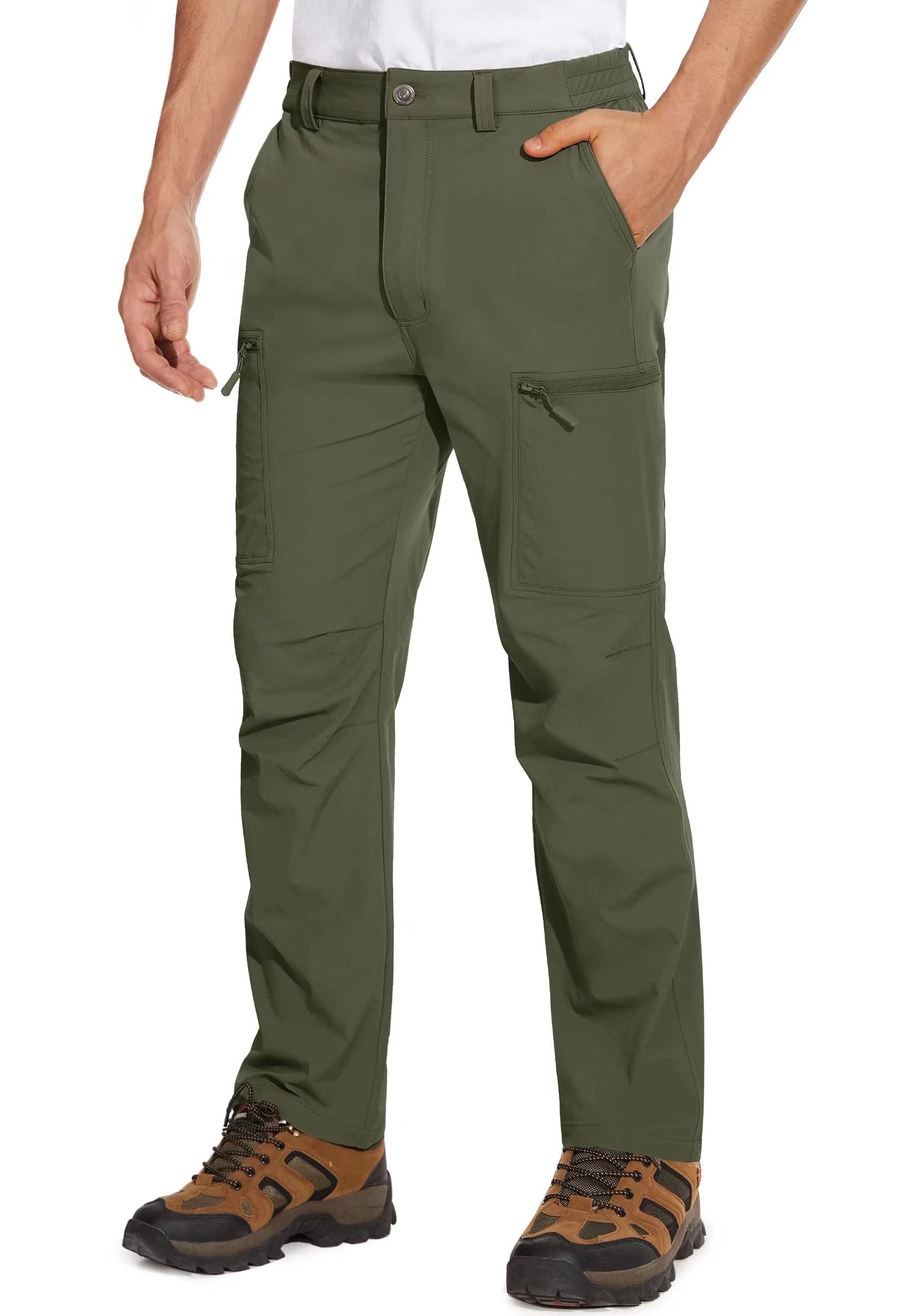 MAGCOMSEN Mens Travel Pants Quick Dry Water Resistant Pants Men Stretchy Cargo Pants for Men Summer Hiking Pants Army Green