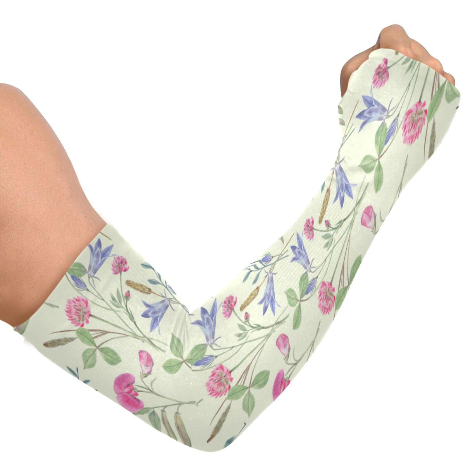 JUNZAN Gardening Sleeves Sun Protection Cooling Arm Sleeves for Women Men with Thumb Hole Wildflowers Yellowgreen