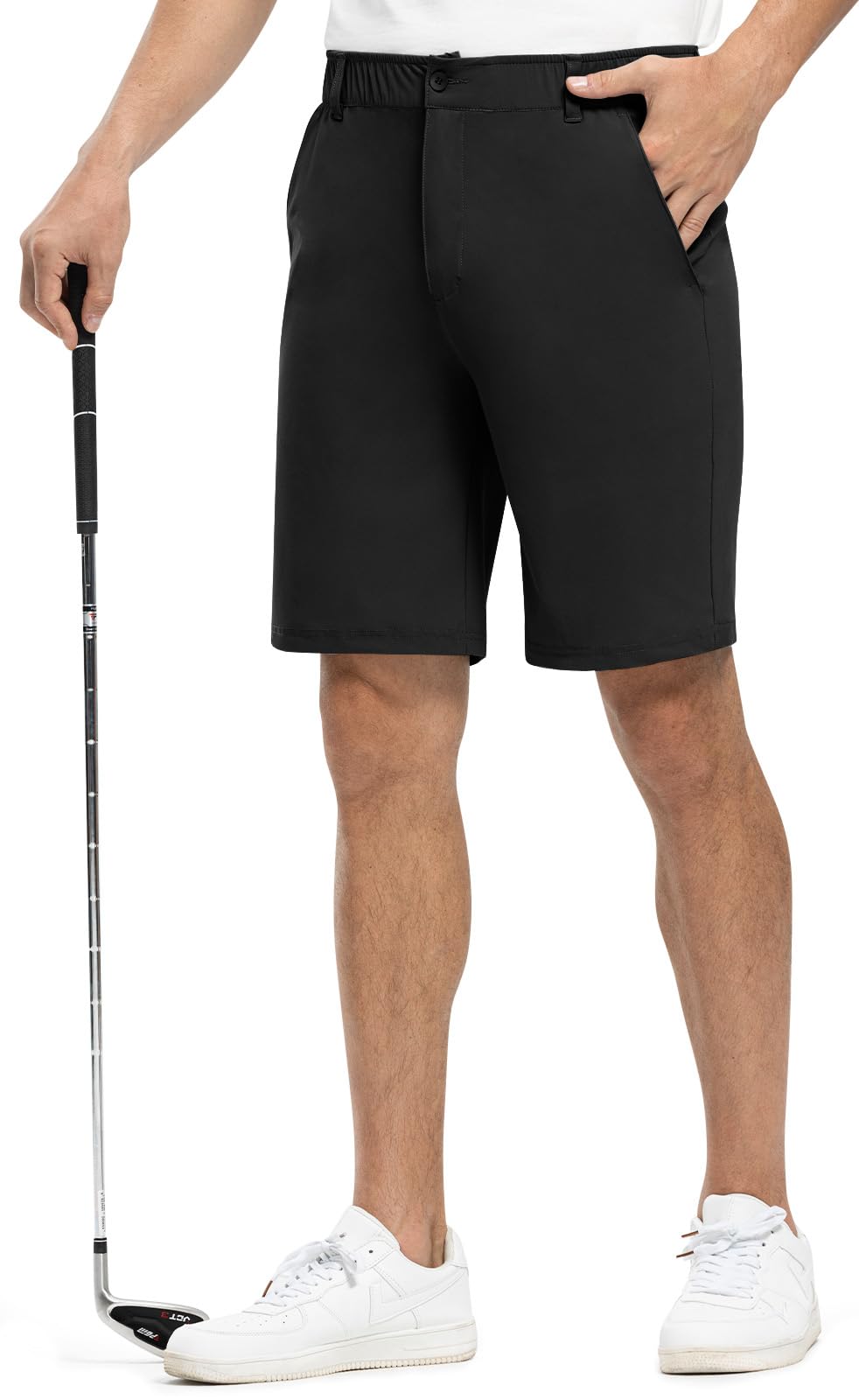 Rdruko Men's Golf Shorts Stretch Quick Dry 9" Work Casual Shorts with 5 Pockets(Black, US 42)